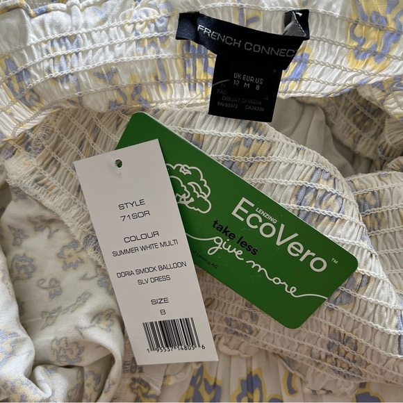 NWT French Connection Doris Smock Mini Dress - Women's Size 8 - Blue / Yellow - Picture 13 of 13